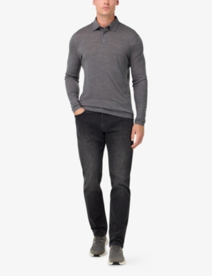 BOGGI MILANO: Polo-Collar Long-Sleeve Wool-Blend Polo Shirt