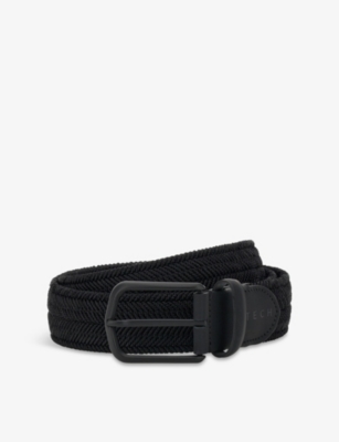 Boggi Mens Black Branded Woven Belt In Black