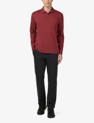BOGGI MILANO: Logo-Embroidered Long-Sleeve Cotton Polo