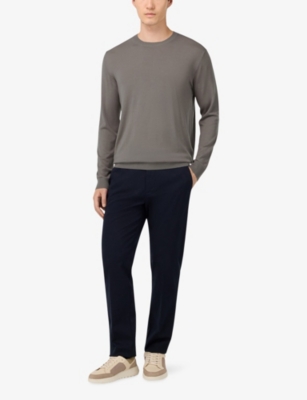 Boggi Mens Taupe Fine-knit Regular-fit Merino-wool Jumper Xxl In Brown