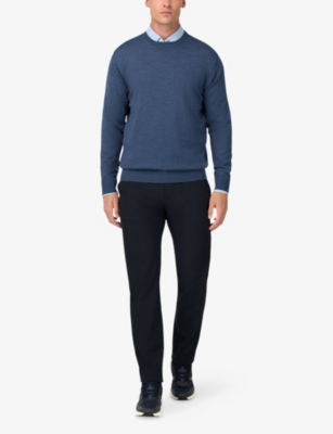 Boggi Mens Indigo Crewneck Regular-fit Merino-wool Jumper Xxl In Blue