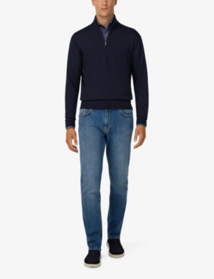 BOGGI MILANO: Mock-Neck Half-Zip Merino-Wool Jumper