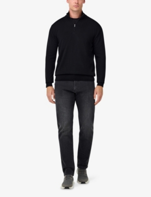 BOGGI MILANO: Mock-Neck Half-Zip Merino-Wool Jumper
