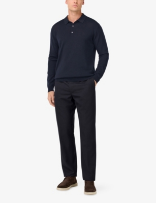 BOGGI MILANO: Long-Sleeve Knitted Merino-Wool Polo Shirt