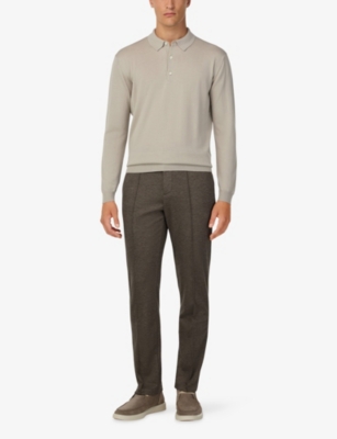 BOGGI MILANO: Long-Sleeve Knitted Merino-Wool Polo Shirt