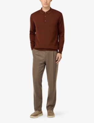 BOGGI MILANO: Long-Sleeve Knitted Merino-Wool Polo Shirt
