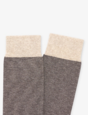 Boggi Milano Ens Brown Oxford Long Cotton-blend Socks In Brown