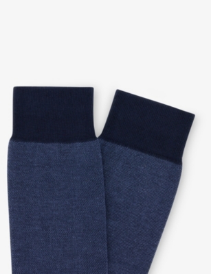 Boggi Milano Ens Navy Blue Oxford Long Cotton-blend Socks In Blue