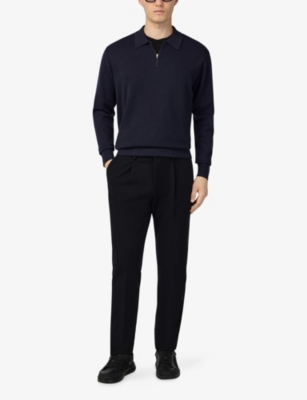 BOGGI MILANO: Polo-Collar Half-Zip Merino-Wool Jumper
