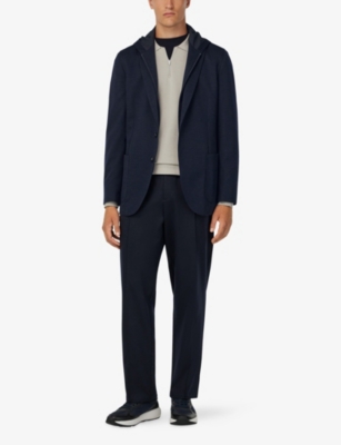 BOGGI MILANO: Removable-Hood Single-Breasted Stretch Wool-Blend Jacket