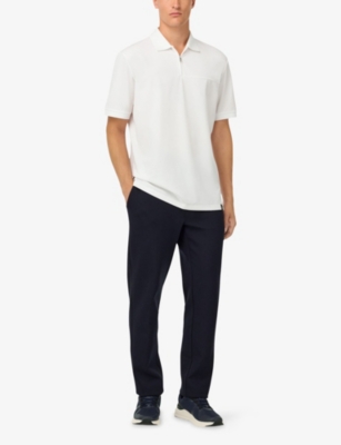Boggi Mens White B Tech Half-zip Stretch Modal-blend Piqué Polo Shirt In White