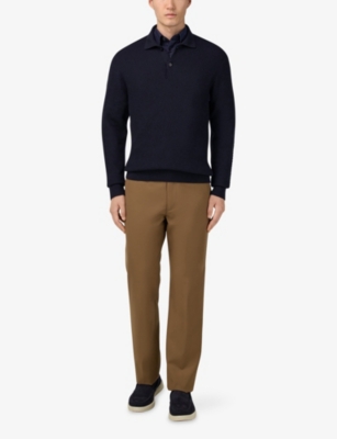 BOGGI MILANO: Long-Sleeved Knitted Merino-Wool Polo Shirt
