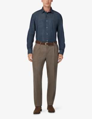 BOGGI MILANO: Regular-Fit Cotton Denim Shirt