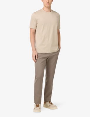 Boggi Mens Taupe Garment-dyed Tapered-leg Stretch Cotton-blend Trousers In Brown