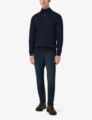 BOGGI MILANO: Cable Half-Zip Merino-Wool Jumper
