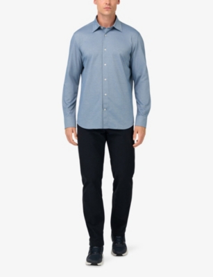 Boggi Mens Light Indigo Closed-collar Regular-fit Cotton-blend Jersey Shirt In Blue
