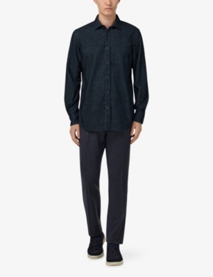 BOGGI MILANO: Long-Sleeved Regular-Fit Velvet Shirt