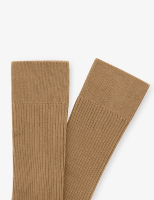 Boggi Milano Ens Taupe Ribbed Cotton-blend Socks In Brown