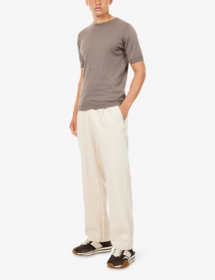 John Smedley Mens Beige Musk Belden Crewneck Cotton-knit T-shirt In Multi