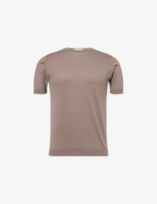 John Smedley Mens Beige Musk Belden Crewneck Cotton-knit T-shirt In Multi