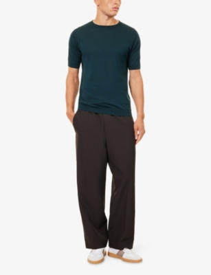 John Smedley Mens Rainforest Belden Crewneck Cotton-knit T-shirt Xxl In Blue