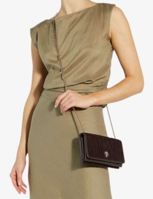 Dune Womens Dark Brown Suede Strong Bug-embellished Suede Cross-body Bag In Brown