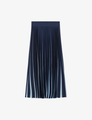 Reiss Womens Navy Pale Blue Serena Pleated Woven Midi Skirt