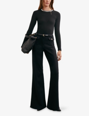 REISS: Tilly Contrast-Trim Ribbed Cotton T-Shirt