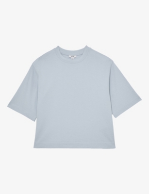 Reiss Womens Ice Blue Lara Relaxed-fit Cotton T-shirt