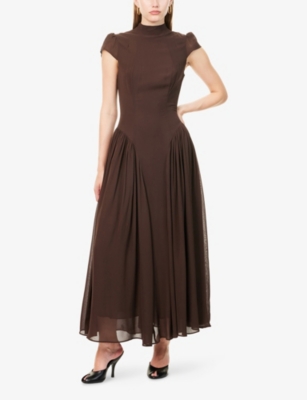 Reformation Womens Mole Maven Cap-sleeves Woven Midi Dress In Brown