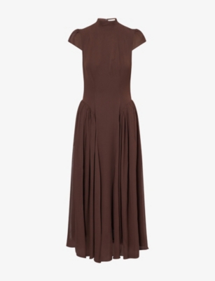 Reformation Womens Mole Maven Cap-sleeves Woven Midi Dress In Brown
