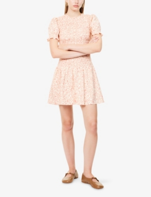 Reformation Womens Corinne Leannah Puffed-sleeves Stretch-cotton Mini Dress In Orange