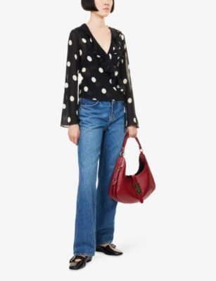 Reformation Womens Moon Dot Kilah Pola-dot Crepe Top In Gray