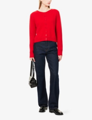 Reformation Womens Paprika Caspia Cropped Knitted Recycled-cashmere And Wool Cardigan In Red