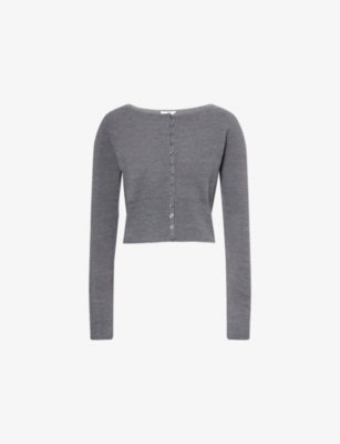 Reformation Womens Mid Grey Meadow Ribbed Wool Cardigan In Gray