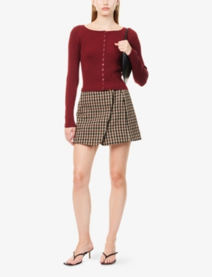 Reformation Womens Chianti Meadow Ribbed Wool Cardigan In Burgundy