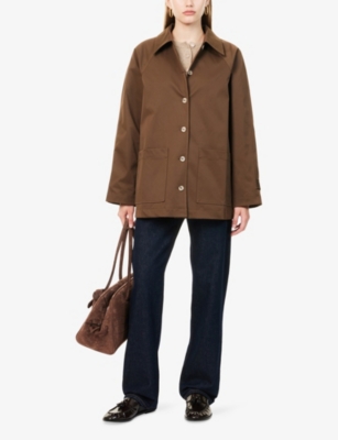 Reformation Womens Brown Fisher Oversized Woven Trench Coat In Brown