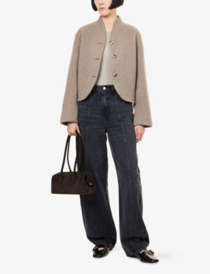 Reformation Womens Stone Owen Boxy-fit Wool-blend Jacket In Gray