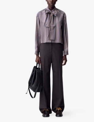 CLAUDIE PIERLOT: Striped Tie-Neck Cotton Blouse