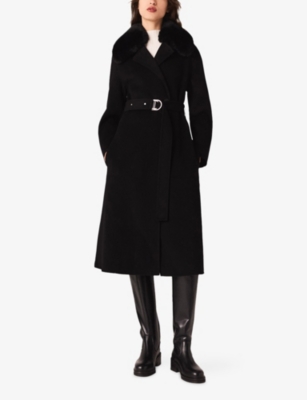 Maje Womens Black Long Removable-collar Wool-blend Coat In Black