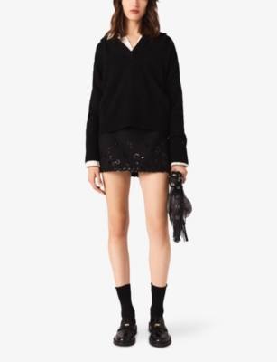 MAJE: Open-Collar Stretch Wool And Cashmere-Blend Jumper