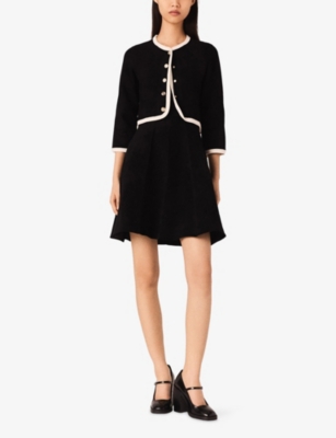 Maje Knitted Cardigan-overlay Mini Dress In Black