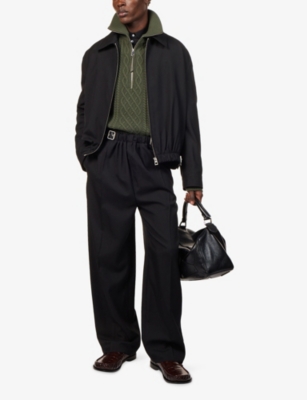 Loewe Mens Black Belted Wide-leg Cotton Trousers In Black