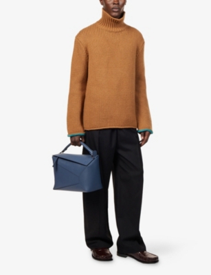Loewe Mens Tan Turtleneck Knitted Wool Sweater In Multi