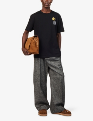 Loewe Mens Black/multicolor Embroidered-anagram Relaxed-fit Cotton T-shirt In Black
