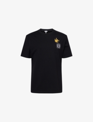 Loewe Mens Black/multicolor Embroidered-anagram Relaxed-fit Cotton T-shirt In Black