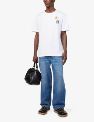 Loewe Mens White/multicolor Embroidered-anagram Relaxed-fit Cotton T-shirt In White