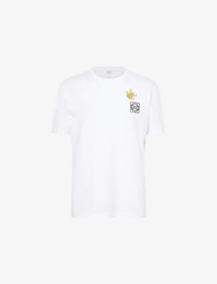 Loewe Mens White/multicolor Embroidered-anagram Relaxed-fit Cotton T-shirt In White