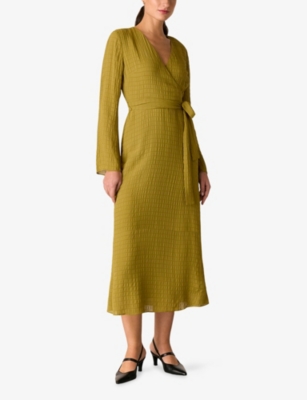 Whistles Alex Textured Wrap Midi Dress In Brown