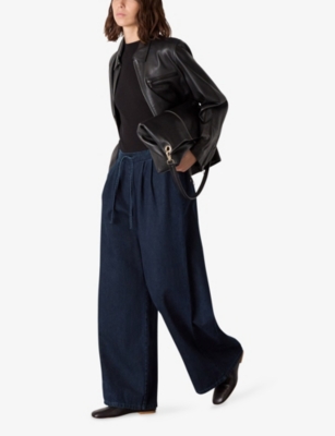 Whistles Womens Navy Wide-leg Drawstring-waist Denim Jeans In Blue